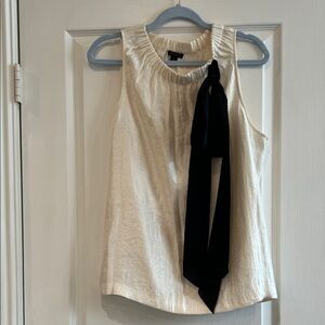 Ann Taylor Cream Blouse with Black Tie Detail
